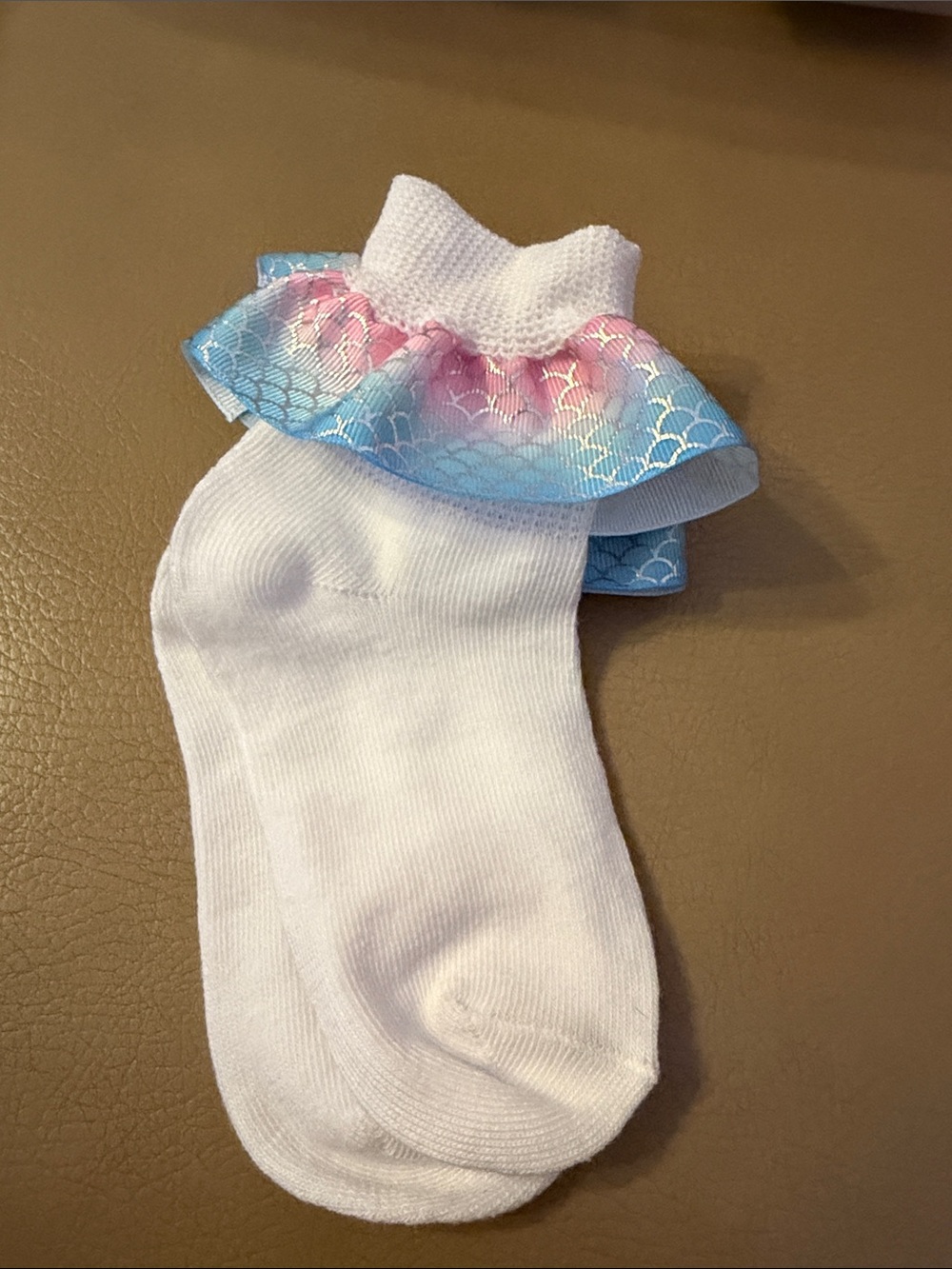Girls White Socks with Pink & Blue Ruffle Trim